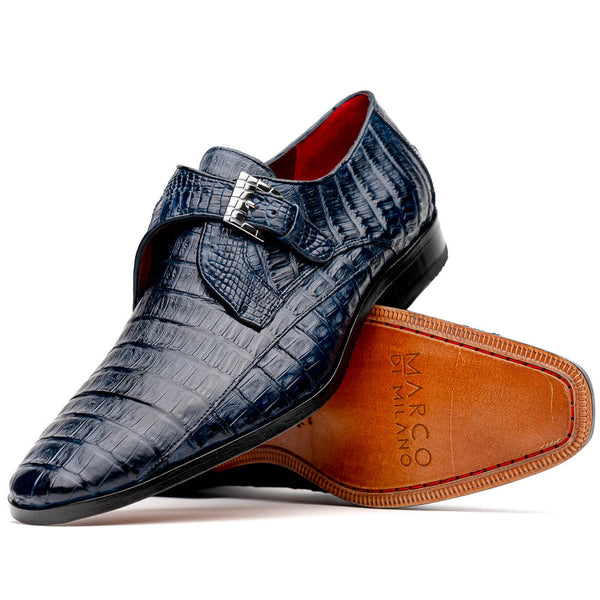 Marco Di Milano ROVIGO Caiman Navy Dress Monk Strap Shoes