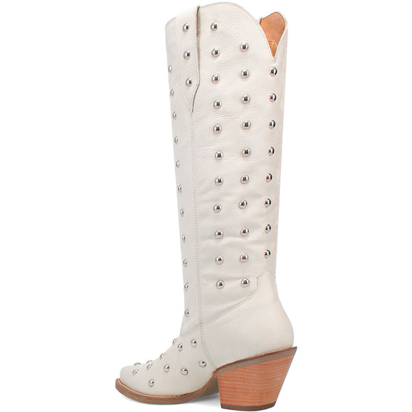 Dingo's Broadway Bunny White Studded Snip Toe Leather Boots