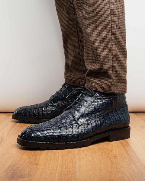 Marco Di Milano Martinelli Genuine Caiman Navy Lace-Up Chukka Boots