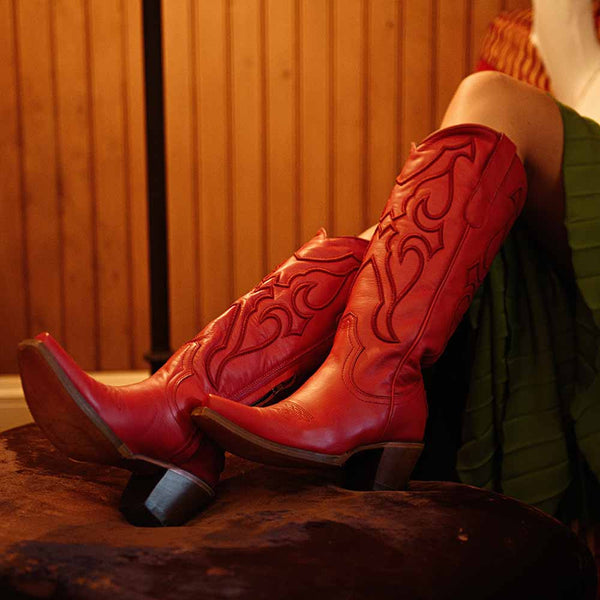 Corral Ruby Red Tall Top Matching Stitch Pullstrap Boots