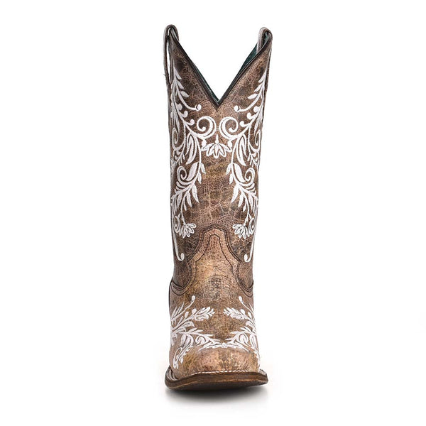 Corral Western Glow-in-the-Dark Square Toe Brown Embroidered Boots