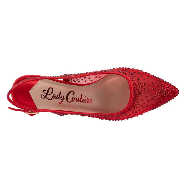 Lady Couture DEMI Red Rhinestone Mesh Slingback Block with 2.5-Inch Heel