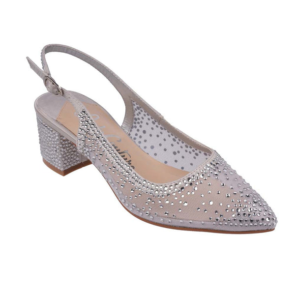 Lady Couture DEMI Silver Rhinestone Mesh Slingback Block with 2.5-Inch Heel