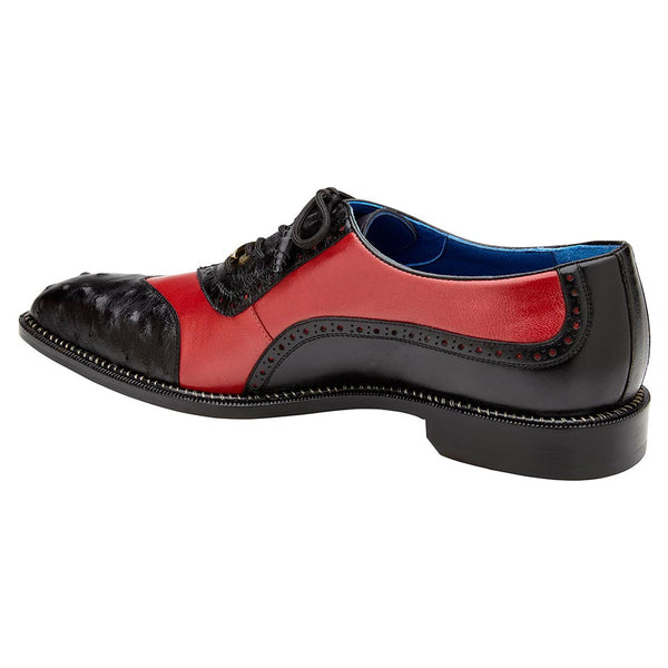 Belvedere Sesto Black / Red Genuine Ostrich Quill & Italian Leather Wingtip Shoes