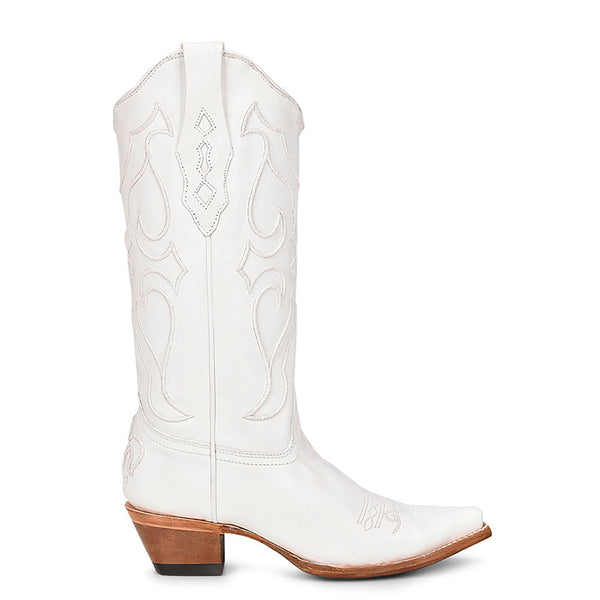 Corral White Cowboy Boots with Matching Stitch Pattern and Inlay Pullstraps