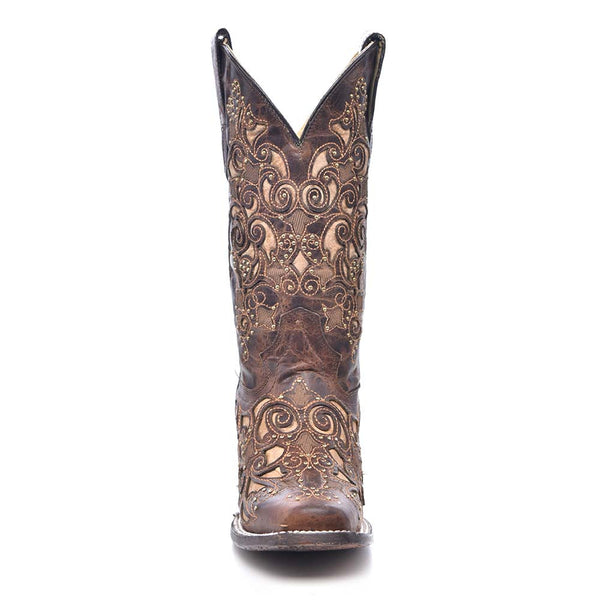 Corral Women’s Brown Inlay, Studs & Embroidery Boots