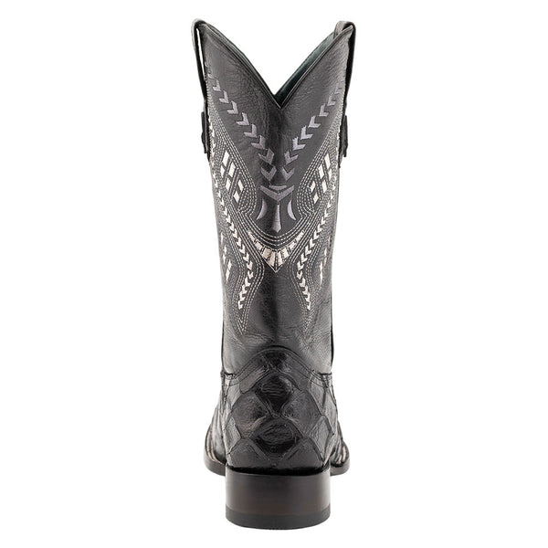 Ferrini Bronco Black Pirarucu Print Square Toe Leather Cowboy Boots