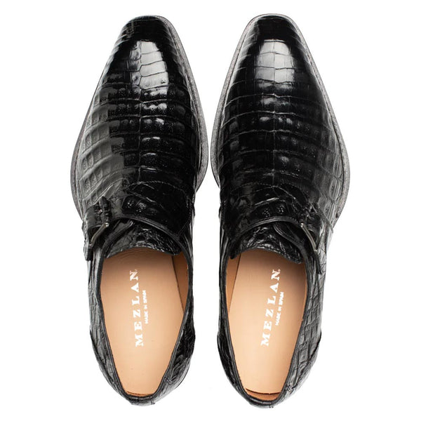 Mezlan Gigolo Black Crocodile Single Monk-Strap Loafers