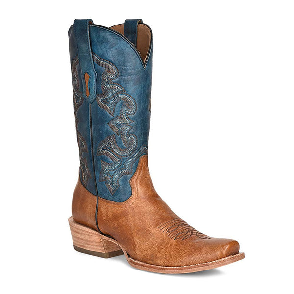 Corral Men's Horseman Toe Sand & Navy Blue Embroidered Boots