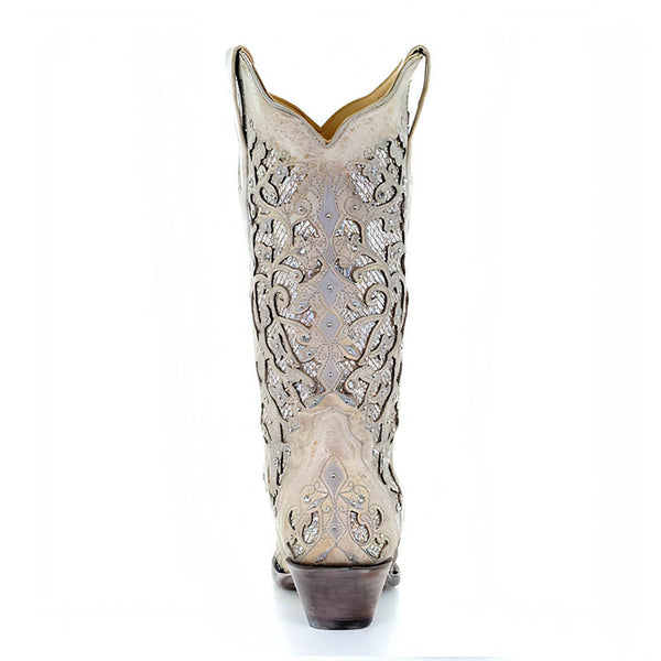 Corral White Glitter Inlay & Crystals Cowgirl leather Boots