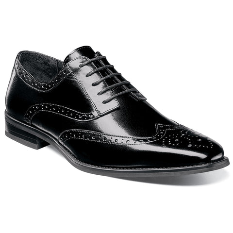 Tinsley Black Buffalo Leather Wingtip Oxfords by Stacy Adams