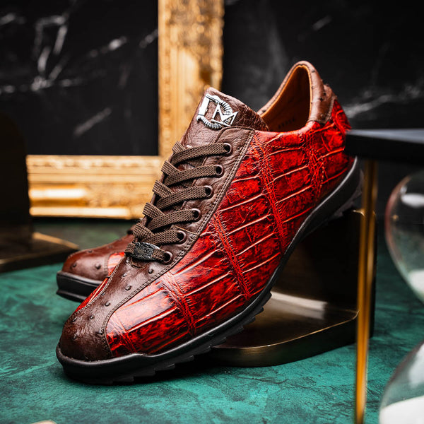 Marco Di Milano SAULO Alligator/Ostrich Cognac Fashion Sneakers