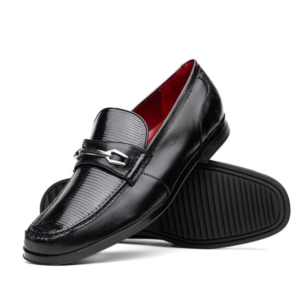 Marco Di Milano Hugo Lizard And Calfskin Black Bit Loafers