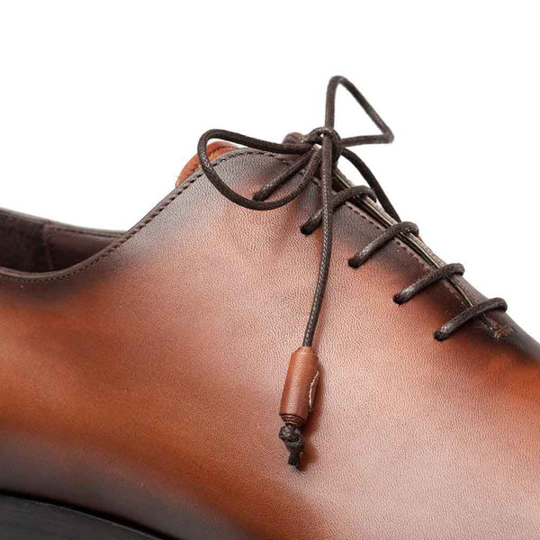 Mezlan Cupula Patina Tan Calfskin Leather Whole-Cut Oxford Shoes