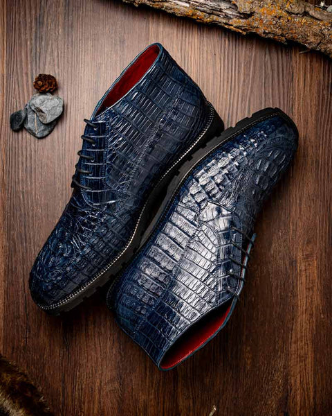 Marco Di Milano Martinelli Genuine Caiman Navy Lace-Up Chukka Boots