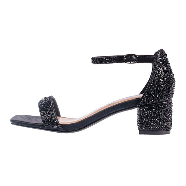 Lady Couture DAZZLE Black 2-Inch Mid Block Heel Rhinestone Sandal