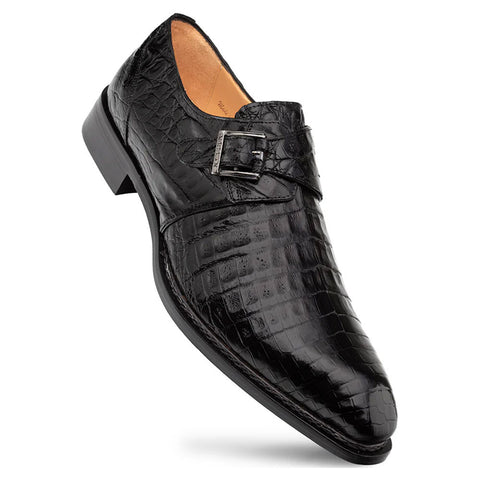 Mezlan Gigolo Black Crocodile Single Monk-Strap Loafers