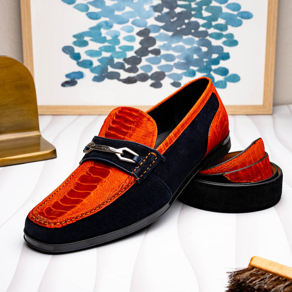 Marco Di Milano Hugo Ostrich Orange/Navy Loafers