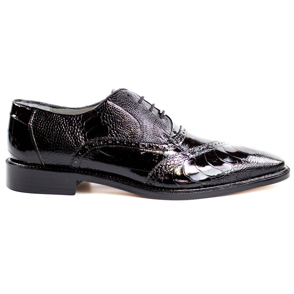 Belvedere Nino Men's Designer Oxford Black Eel Ostrich Shoes