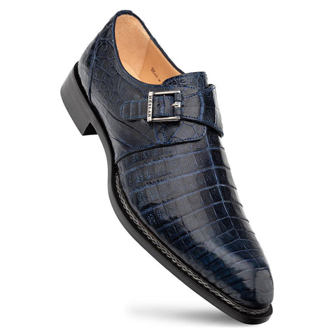 Mezlan Gigolo Blue Crocodile Single Monk-Strap Loafers