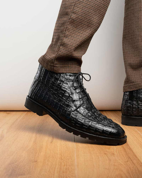 Marco Di Milano Martinelli Genuine Caiman Black Lace-Up Chukka Boots