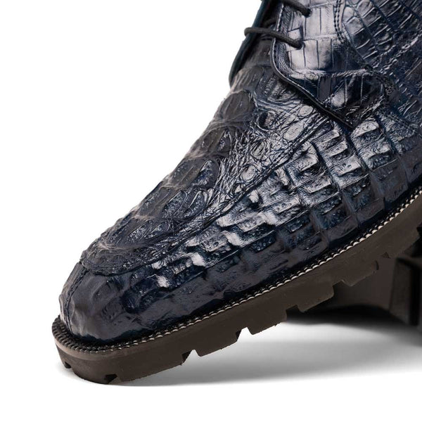 Marco Di Milano Martinelli Genuine Caiman Navy Lace-Up Chukka Boots