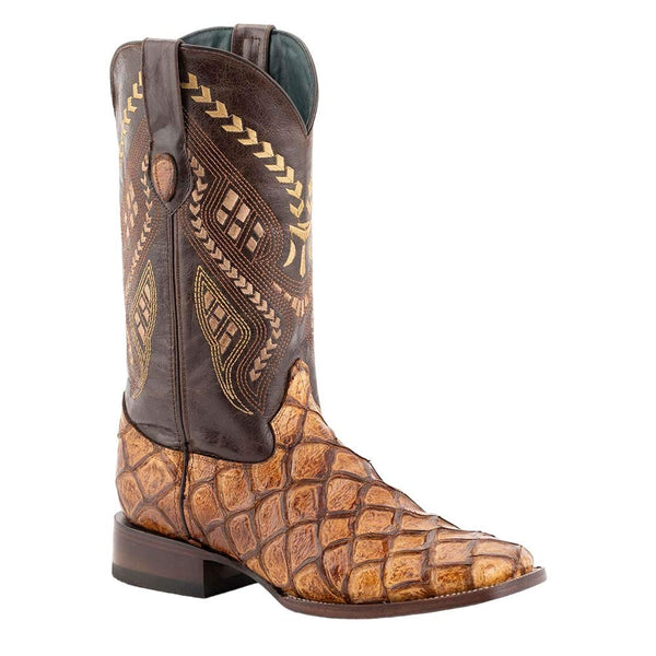 Ferrini Bronco Cigar Pirarucu Print Square Toe Leather Cowboy Boots