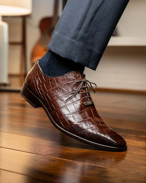 Marco Di Milano Bono Brown Alligator Dress Shoes