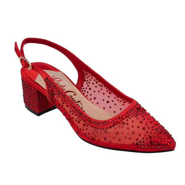 Lady Couture DEMI Red Rhinestone Mesh Slingback Block with 2.5-Inch Heel