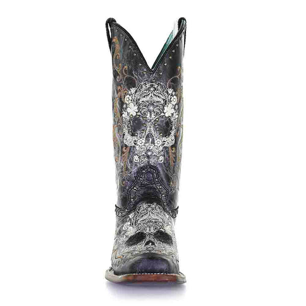 Corral Women’s Leather White Floral Skull & Black Studs Boots