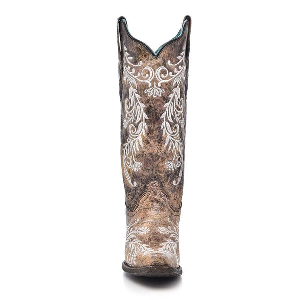 Corral Glow-in-the-Dark Brown/ White Embroidery Boots