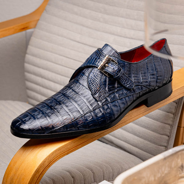 Marco Di Milano ROVIGO Caiman Navy Dress Monk Strap Shoes