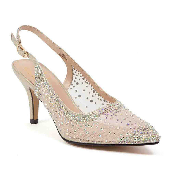 Lady Couture Lola Embellished Pointed Toe Slingback Pump with 3" Heel in Gold