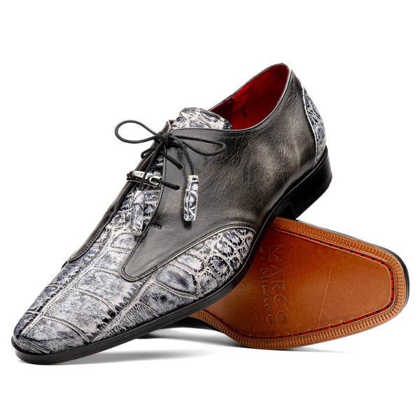 Marco Di Milano Anzio Derby Newspaper/Grey Alligator And Calfskin Shoes