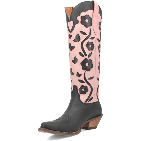 Dingo's Goodness Gracious Black and Pink Leather Almond Toe Boots