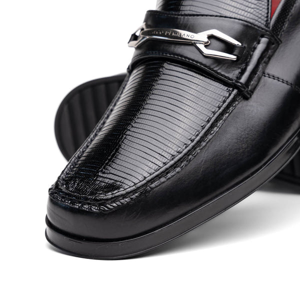 Marco Di Milano Hugo Lizard And Calfskin Black Bit Loafers