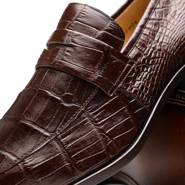 Marco Di Milano Matteo Brown Alligator Penny Loafers