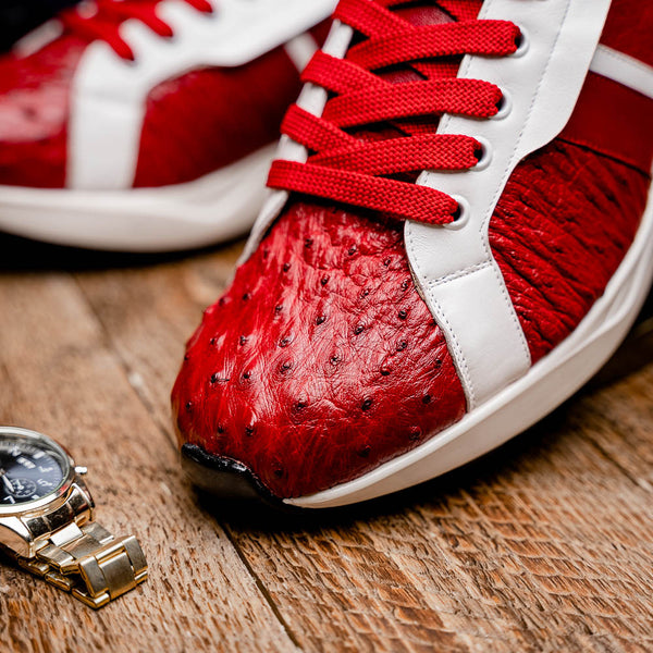 Marco Di Milano LYON II Ostrich and Calfskin Red/White Sneakers