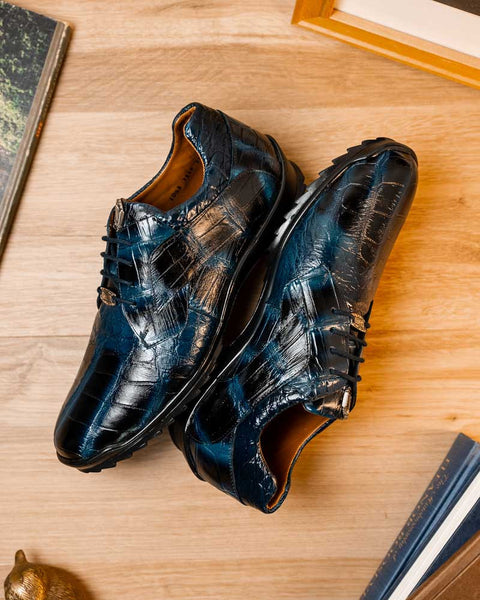 Marco Di Milano Vulcan Rustic Navy Alligator Derby Shoes