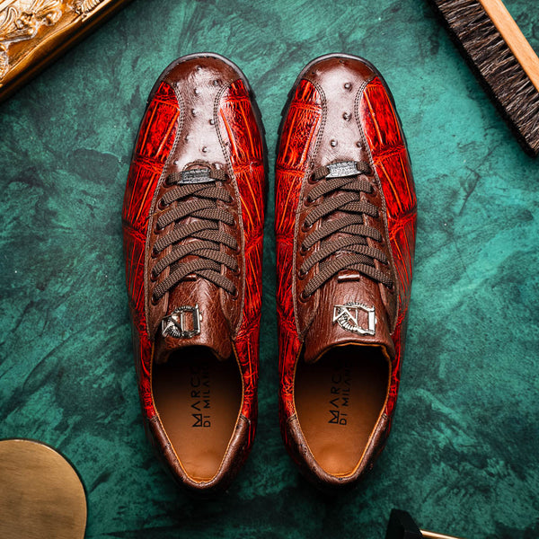 Marco Di Milano SAULO Alligator/Ostrich Cognac Fashion Sneakers