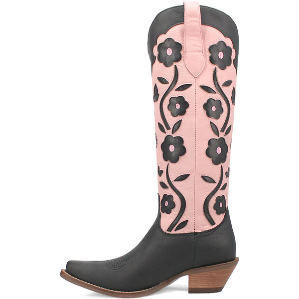 Dingo's Goodness Gracious Black and Pink Leather Almond Toe Boots