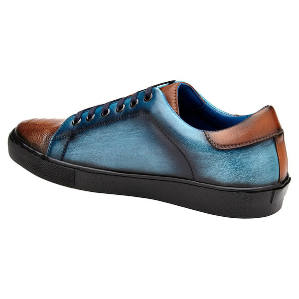 Belvedere Stone Brandy / Ocean Blue Ostrich & Calf Sneaker