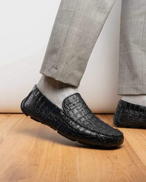 Marco Di Milano Remo Black Caiman Driving Slip-On Loafers