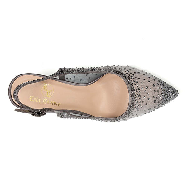 Lady Couture Lola Pewter Embellished Pointed Toe Slingback Pump with 3" Heel