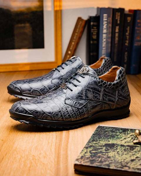 Marco Di Milano Vulcan Grey Alligator Derby Shoes