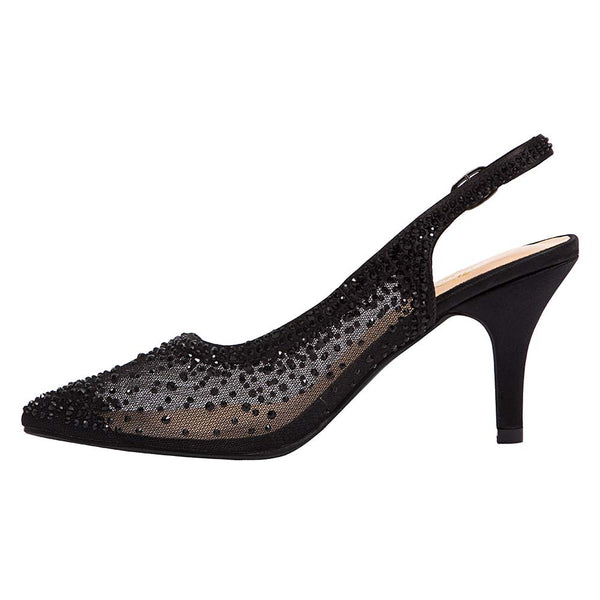Lady Couture Lola Black Embellished Pointed Toe Slingback Pump with 3" Heel