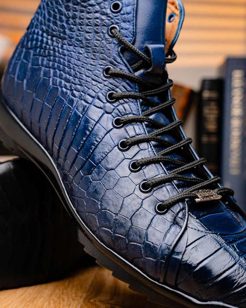 Marco Di Milano Hermond Navy Alligator Derby Shoes