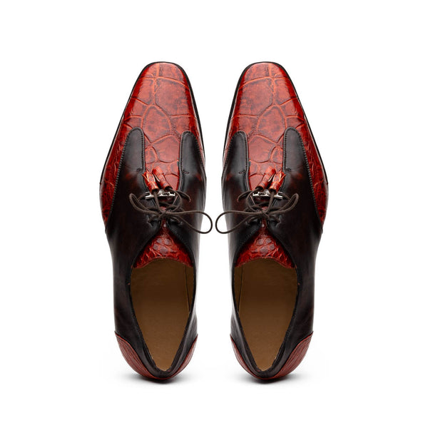 Marco Di Milano Anzio Derby Cognac Alligator And Calfskin Shoes