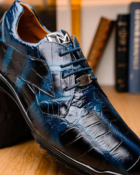 Marco Di Milano Vulcan Rustic Navy Alligator Derby Shoes