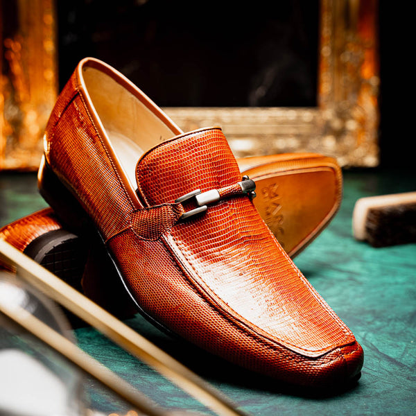 Marco Di Milano Fabro Cognac Lizard And Calfskin Loafers